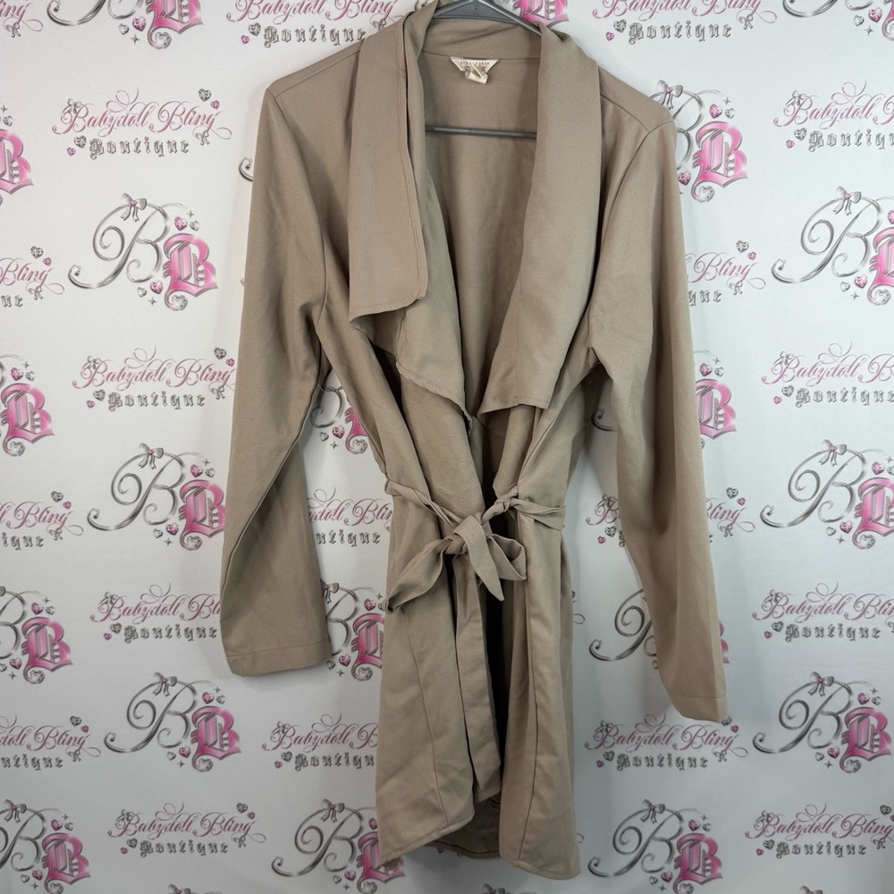 Streetwear Society coat tie up trench beige cream belted Tan Trench Coat